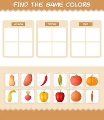 Find the same colors of vegetables. Searching and Matching game. Educational game for pre shool years kids and toddlers