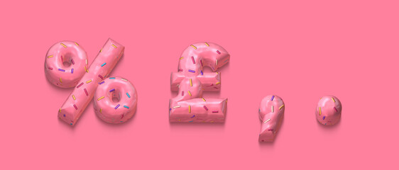 set of symbols made ok cookies on pink background,  percent, point, comma