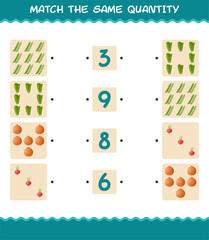 Match the same quantity of vegetables. Counting game. Educational game for pre shool years kids and toddlers