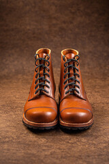 Handcrafted men's brown leather boots 