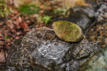 Fototapeta na wymiar 庭で石の上にできた氷