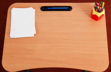 School desk. View from above.