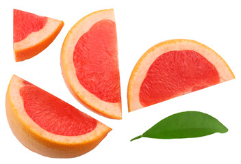 Slices of grapefruit isolated on white,flat lay