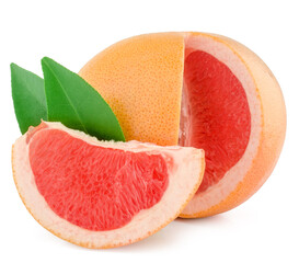 Fresh grapefruit and a slice isolated on white background