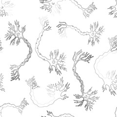 Seamless pattern from outline drawings of silhouettes abstract curved human neuron cells