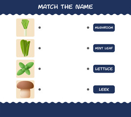 Match the name of cartoon vegetables. Matching game. Educational game for pre shool years kids and toddlers
