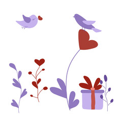 Valentine gift with dove and floral romantic vector illustration