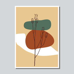 Modern abstract organic shapes and plant arrangement. Earthy colors.
