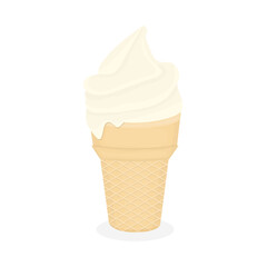 Vanilla ice cream in waffle cone vector illustration