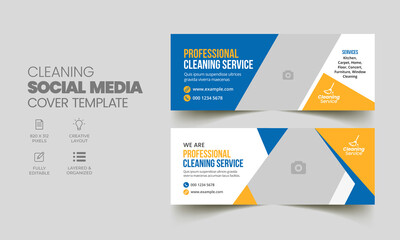 Cleaning service social media cover template with multipurpose marketing banner layout