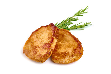 Grilled pork chops, isolated on white background.