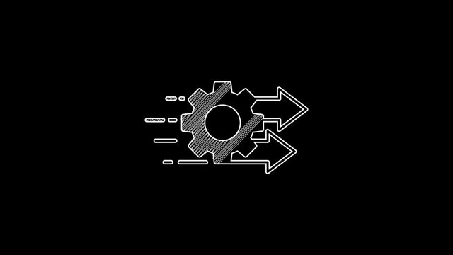 White line Time management icon isolated on black background. Clock and gear sign. Productivity symbol. 4K Video motion graphic animation