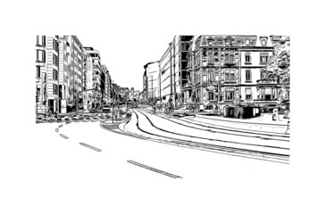 Building view with landmark of Luxembourg is the 
country in Europe. Hand drawn sketch illustration in vector.