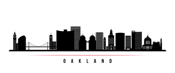 Oakland skyline horizontal banner. Black and white silhouette of Oakland, California. Vector template for your design.