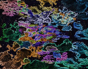 An abstract background with a multi-colored color palette,abstract shapes,rays, circle