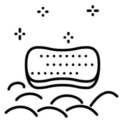 Sponge with foam for cleaning and washing. Bathroom, housework, laundry, surface cleaning. Vector icon, outline, isolated