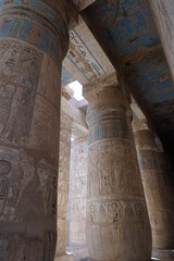 Well preserved hieroglyphs on the columns at the Temple of Ramses III, Luxor