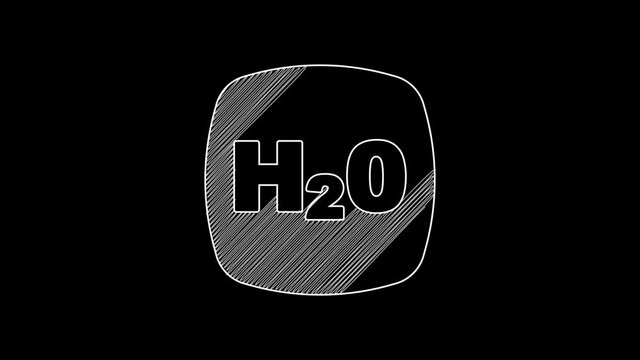 White line Chemical formula for water drops H2O shaped icon isolated on black background. 4K Video motion graphic animation