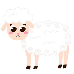 Cute sheep in cartoon style isolated on white background, farm animal, rural lifestile concept for children books or posters