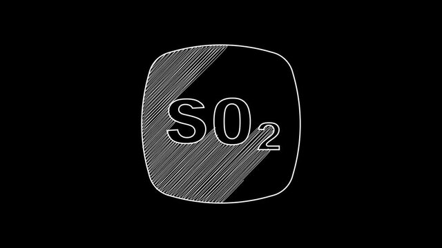 White line Sulfur dioxide SO2 gas molecule icon isolated on black background. Structural chemical formula and molecule model. 4K Video motion graphic animation
