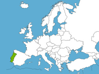 Portugal sketch of political map of Europe with blue sea