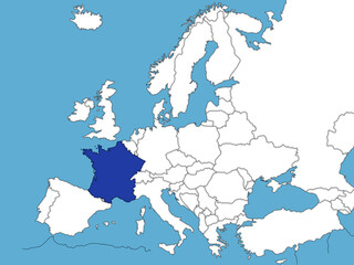 France sketch of political map of Europe with blue sea