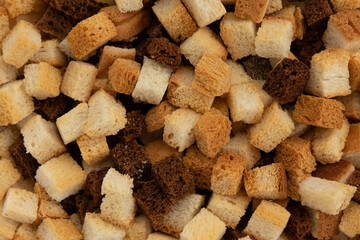 background of homemade rus, crispy bread cubes