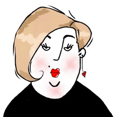 caricature portrait of funny plump serious lady isolated on white