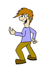 Threatening man character inviting to go near him. Colourful cartoon style vector illustration isolated on white background.
