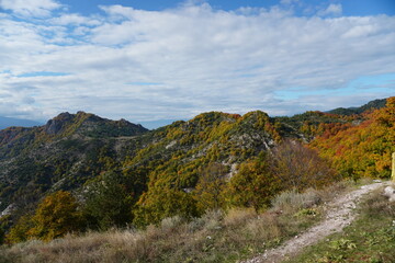 Fototapeta na wymiar Beautiful panorama view hills mountain, blue sky, mountain trail