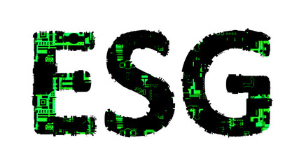 ESG black - green cybernetic digital text, isolated - object 3D rendering