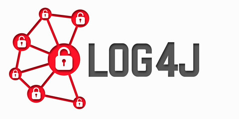 Log4J illustration concept. Log4Shell security vulnerability. Data center network infection concept.