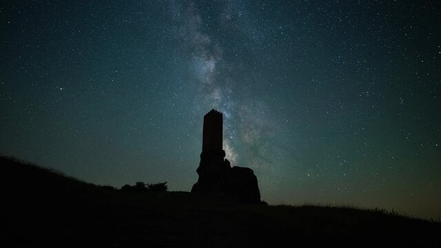 Milky way Timelapse over Zafra castle in Guadalajara, Spain