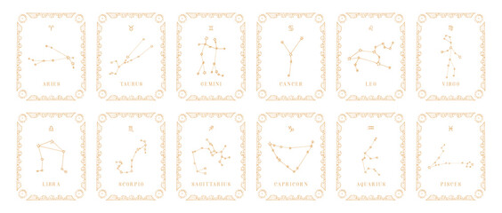 Old horoscope cards. Constellations set in vector. © vladayoung