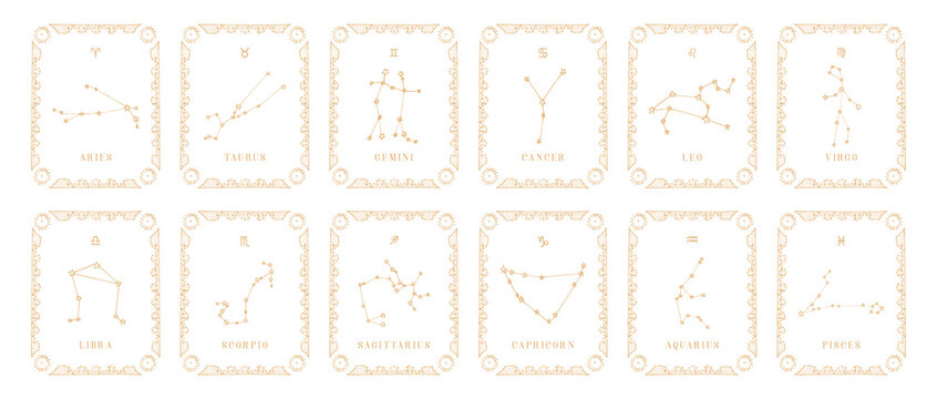 Old horoscope cards. Constellations set in vector.