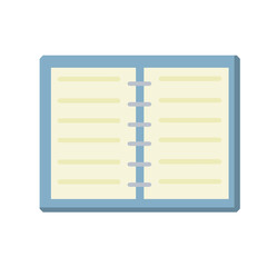 Notepad. Open notebook for writing. School book or textbook for studying.