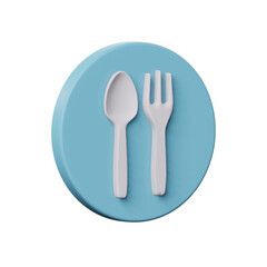 spoon and fork icon with circle background for food app 3D illustration rendering