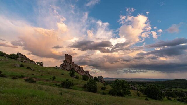 Sunset Timelapse over Zafra castle in Guadalajara, Spain