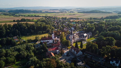 Aerial drone photography of a palace in Bożków, Poland (Schloss Eckersdorf)