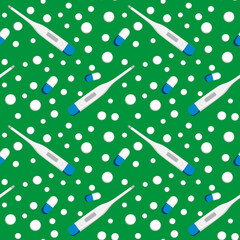 medicine. Thermometer and tablets or vitamins. Design element. background. pidemic, hospital