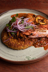 Seafood grilld with tortilla