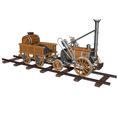 Robert Stephenson&acute;s Steam Locomotive.
3D Rendering Illustration of Robert Stephenson&acute;s model Rocket Steam Locomotive, created in 1829.