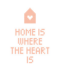 Cross stitch quote with rainbow heart. Home is where the heart is.