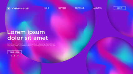 Landing page template with Liquid colorful background. Futuristic Gradient. Fluid gradient shapes composition. Eps10 vector.