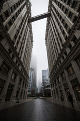 City Architecture Flying Buttress with Foggy Buildings in Background in City