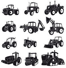 Set of detailed tractor icons. Vector illustration. © Matiass