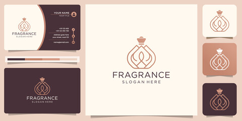 feminine beauty perfume logo template. creative linear style fragrance, spray bottle, luxury design.