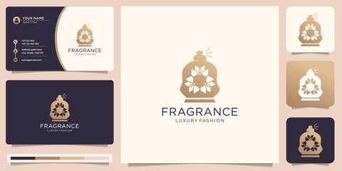 abstract Perfume spray bottle design template with leaf style concept and business card design.