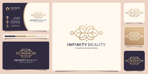 minimalist infinity beauty logo. luxury line art beauty style, feminine salon logo. Premium Vector
