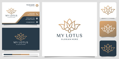 Naklejka premium minimalism of flower lotus logo template with creative linear style design inspiration for fashion.